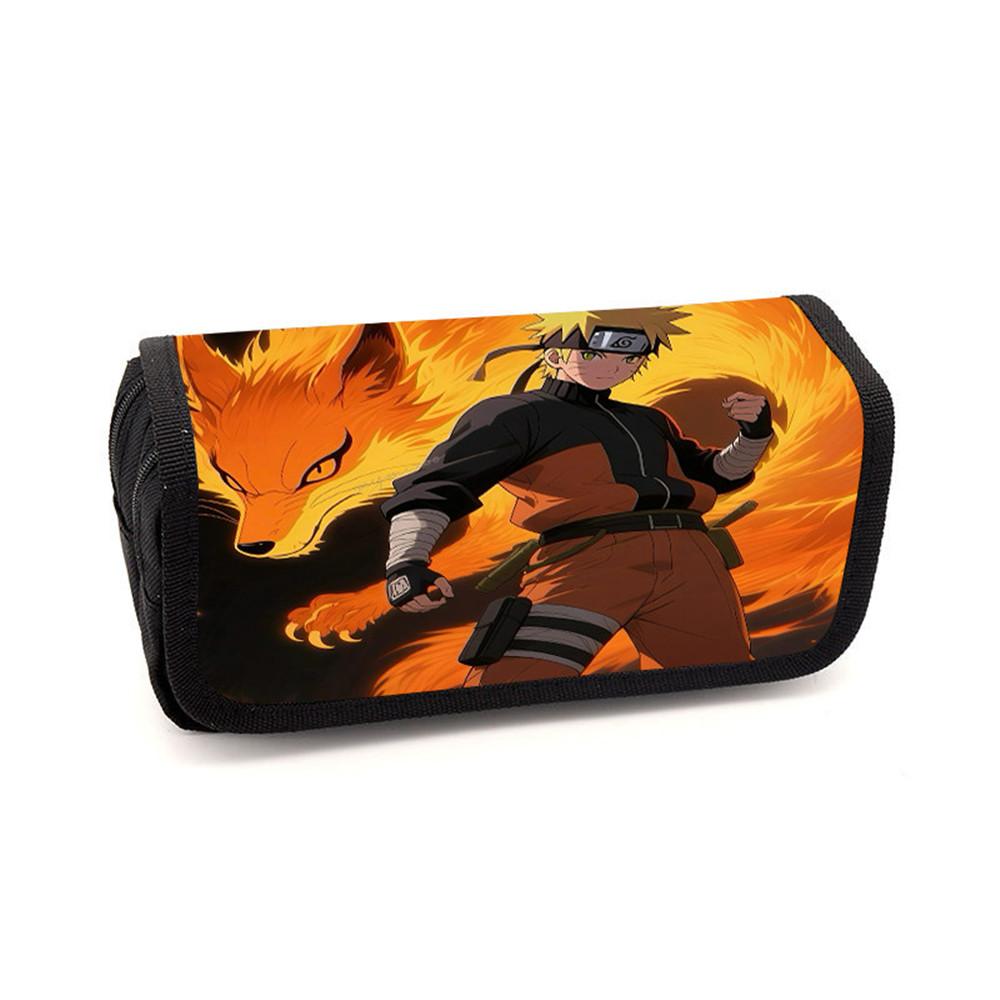 NARUTO Cartoon Pencil Box Double Layer Flip Pen Case Lightweight Stationery for Boys & Girls Ages 5-10 Kids School Daily Use