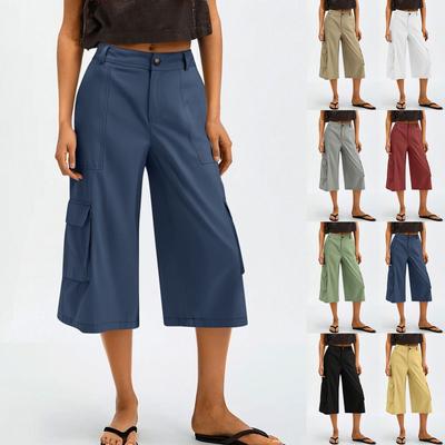 Women's Wide Leg Pants With PocketsHigh Waisted  Caual Loose Cropped Trousers