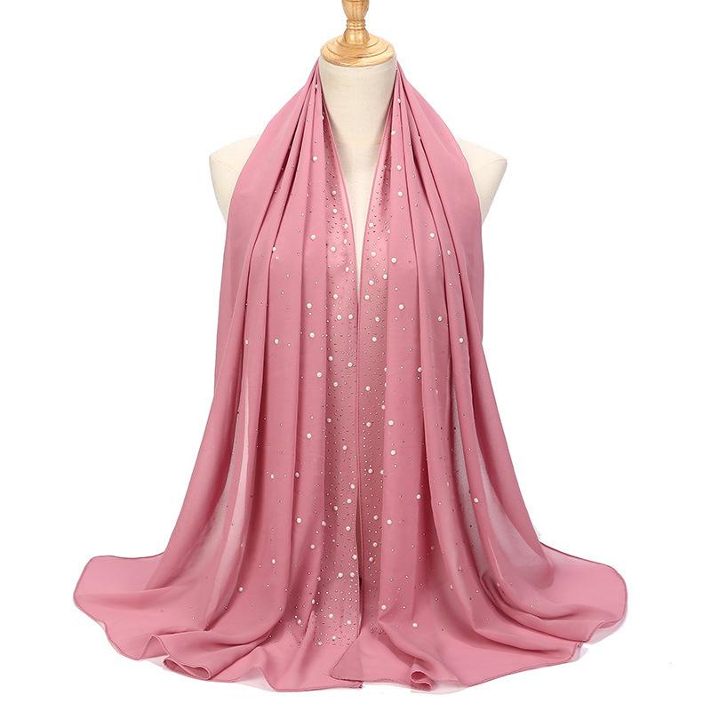 Imitation Pearls Rhinestones Scarves Shawls Women Long Scarf Neckerchief Tudung Bawal Veil Turban Bandana Muslim Hijab Headscarf