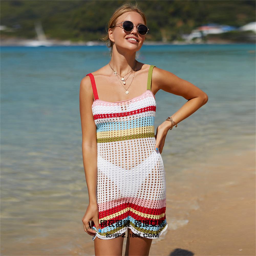 Summer Women's Patchwork Bikini Beach Dress Backless Fashion Camisole Cover-Ups