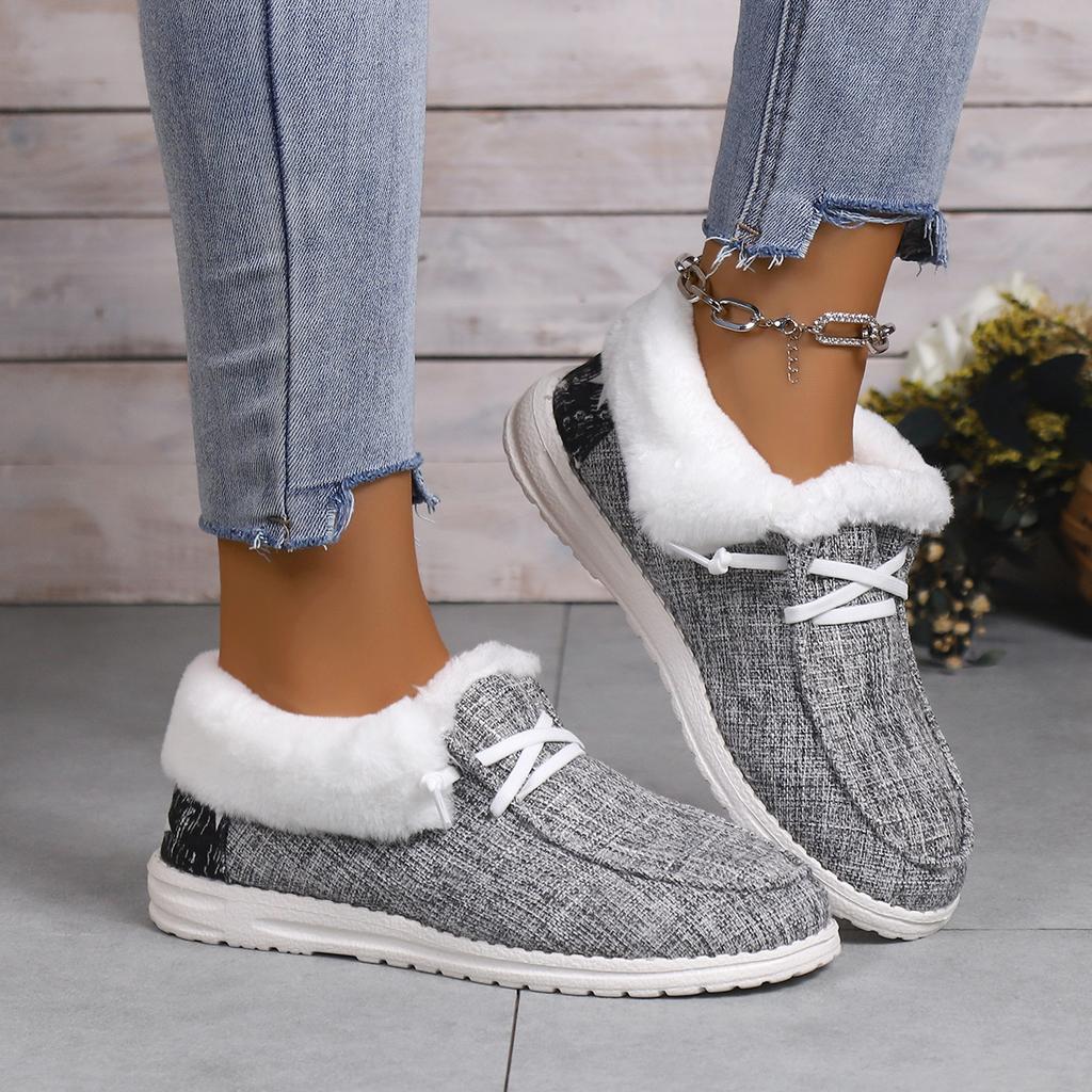 Damen Warme Winter Plüsch Stiefeletten Stiefel Einfarbig Runde Zehenpartie Sportschuhe Ballerinas Slipper Damen Freizeit Baumwollschuhe Damen