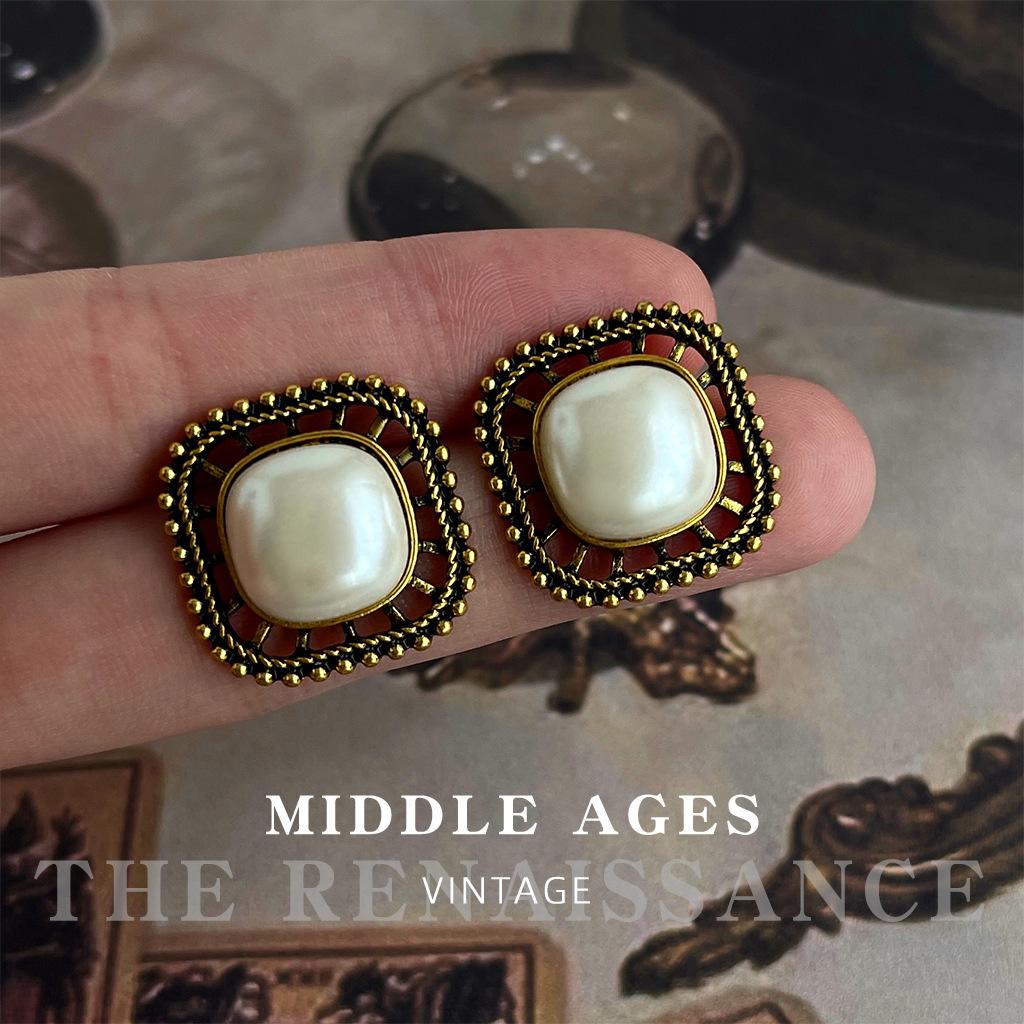 Старинные геометрические жемчужные серьги-гвоздики из золота в гонконгском стиле легкой роскоши серьги серьги