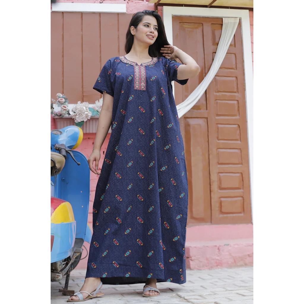 Women Cotton Printed Night Gown Indian Ethnic Designer Casual Wear Nighty Dress