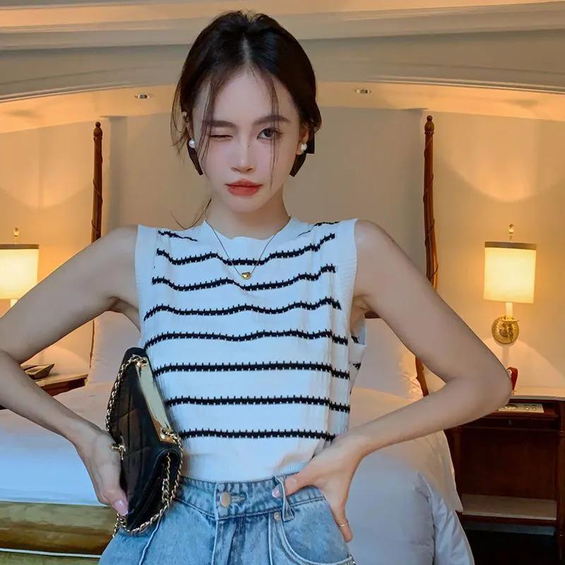 WTEMPO Women's Spring Summer Autumn Large Size Solid Color Casual Versatile Kniited Camisole Vests O-Neck Sleeveless Bottoming Tank Tops