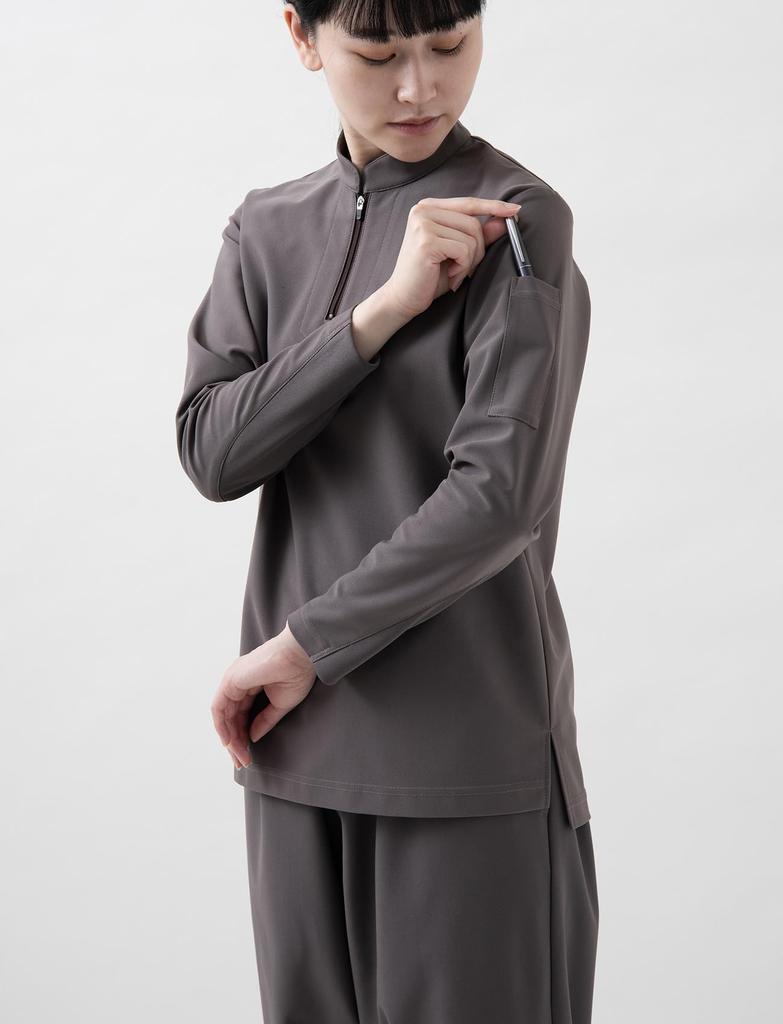 Seven Uniform CU1967-4 Moss Green LL Zip-Up Stand Collar Long Sleeve T-Shirt