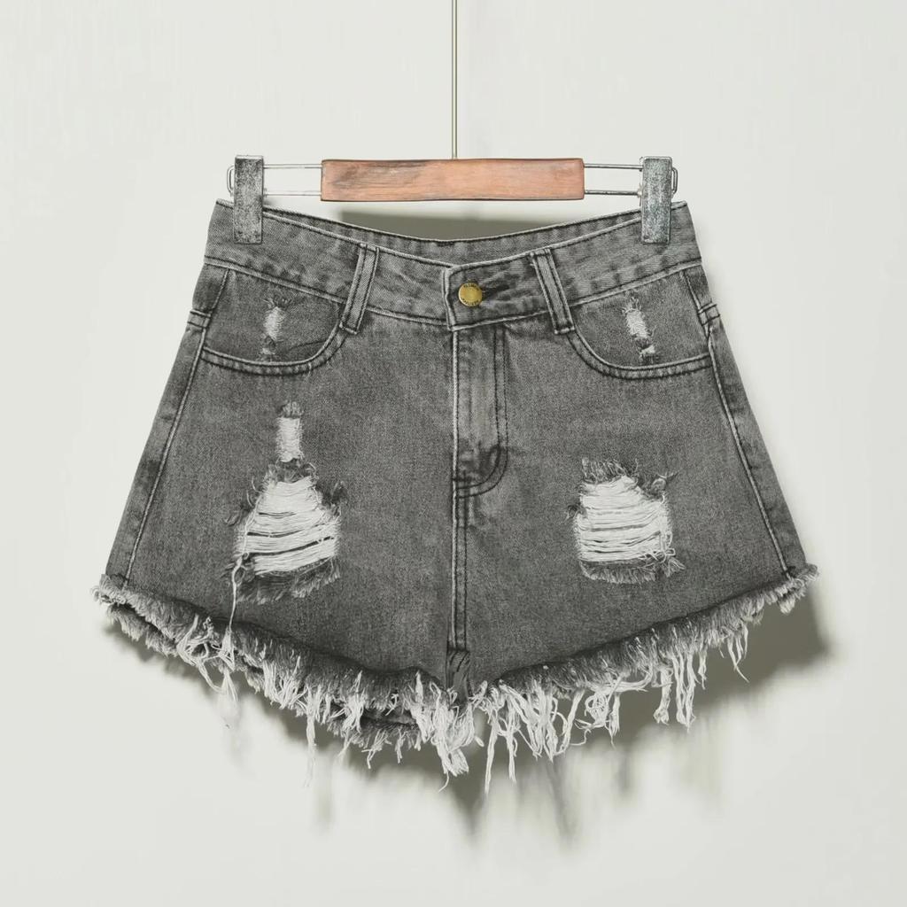 Women's Korean High-Waist Loose Denim Shorts - Summer Plus Size, Ripped, Wide-Leg, A-Line Hot Pants