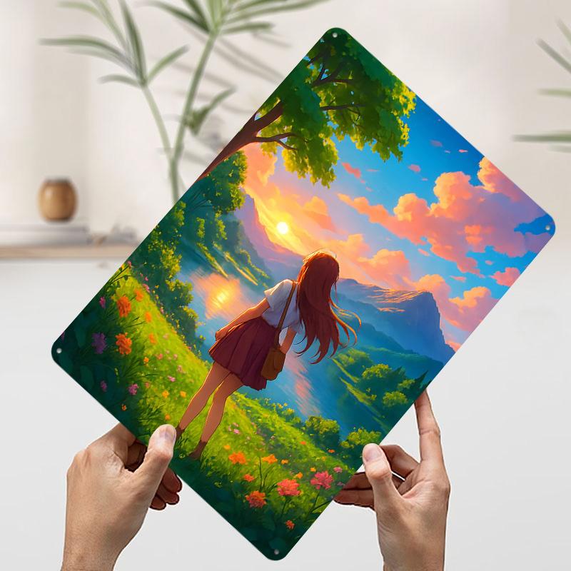 

Anime Girl At Sunset Landscape Metal Poster Customized Wall Art Retro Vintage Tinplate Signs for Gamer Decoration Room Man Cave 7.9x11.8In(20x30cm)