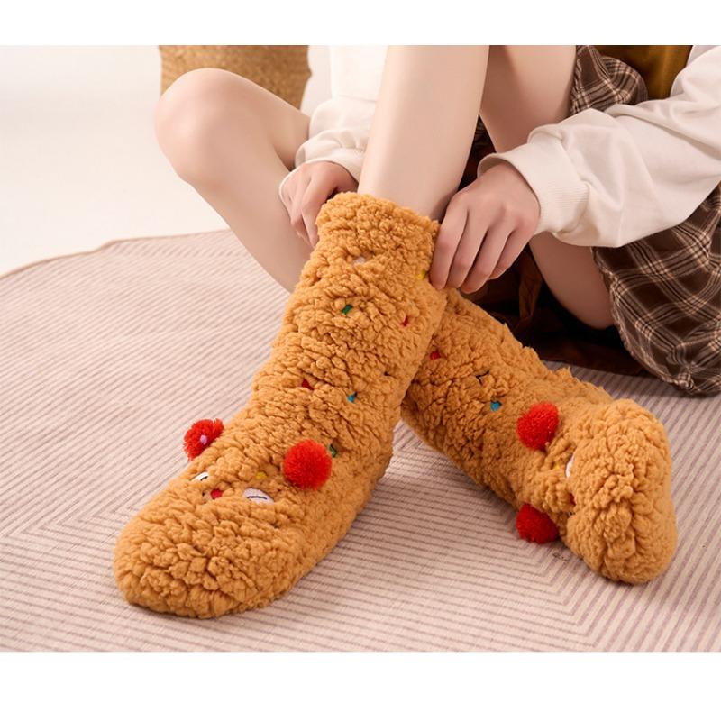 Chaussettes en laine de peau de mouton pour femmes Longueur mi-mollet Chaussettes de sol mignonnes pour l'automne et l'hiver Épaissies et chaudes Chaussettes de nuit ultra-épaisses pour usage domestique