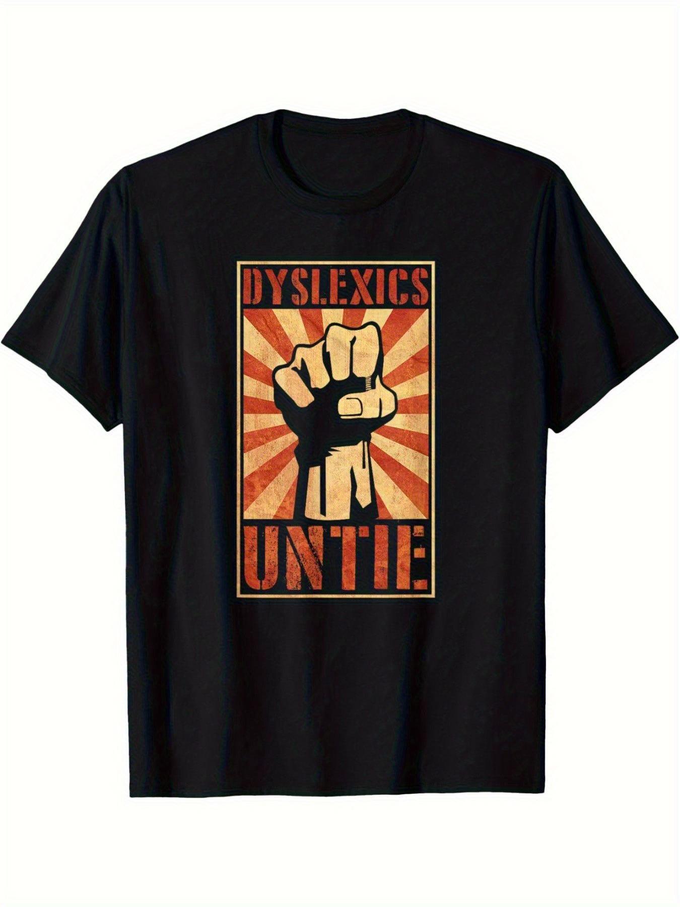 Men s Dyslexia Awareness T-Shirt - Black with Orange/Red Dyslexics & UNITE Print XXL