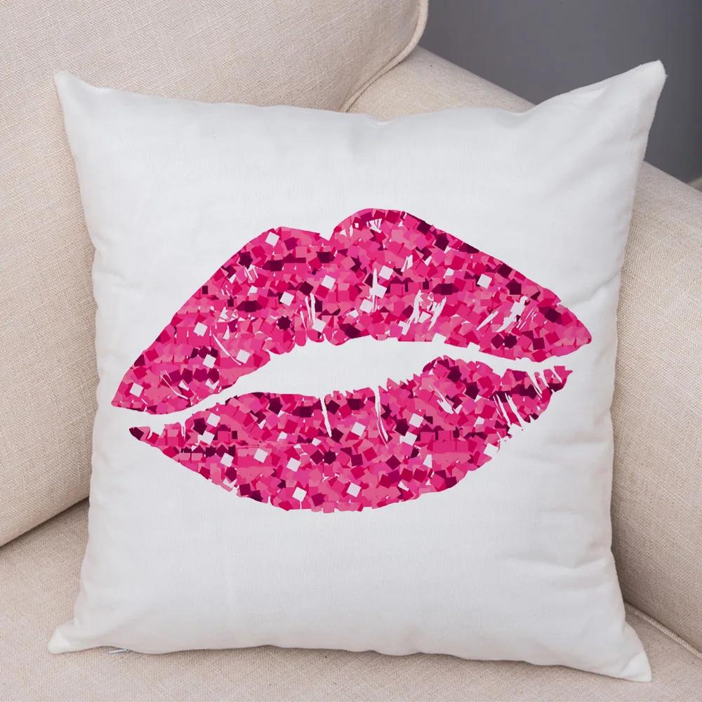 Funda de almohada de labios sexy para mujer, decoración de sofá, hogar, coche, funda de cojín con estampado de pintalabios de dibujos animados