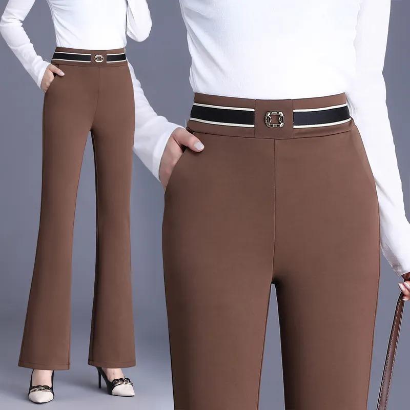 Women's Red High Waist Wide Leg Trousers Elastic Waistband Casual Formal Pants