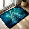 Snowy Light Up Christmas Tree Doormat Winter Snow Night Scene Print Indoor Entryway Floor Rug Merry Xmas Holiday Area Carpet
