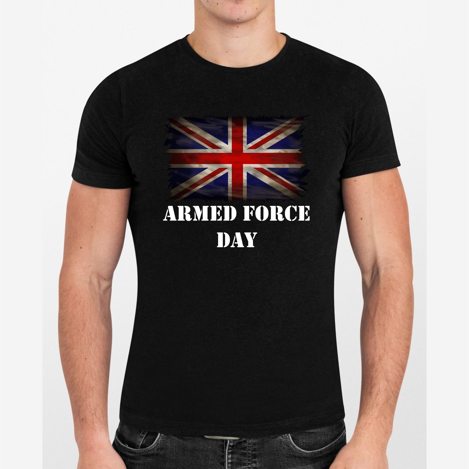Armed Forces Day T-shirt Remembrance Day UK Flag Veterans Gift Top Men s Tee S
