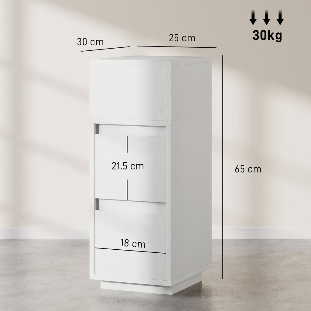 Slim Bedside Table, Narrow Bedside Cabinet with Open Shelf and 2 Drawers for Bedroom, Living Room, White