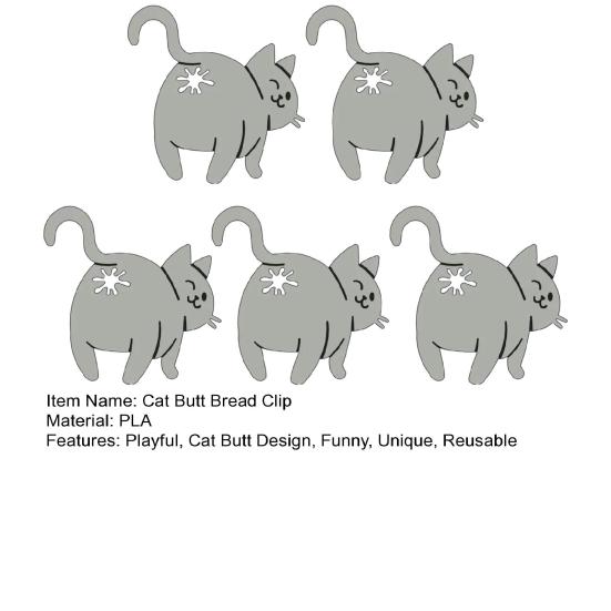 Cat Butt Bread Clip 3D Printed Cat Shaped Bag Holder Reusable Food Bag Clips for Bread Snack Bags Novelty Kitchen Gadget for Cat Lovers