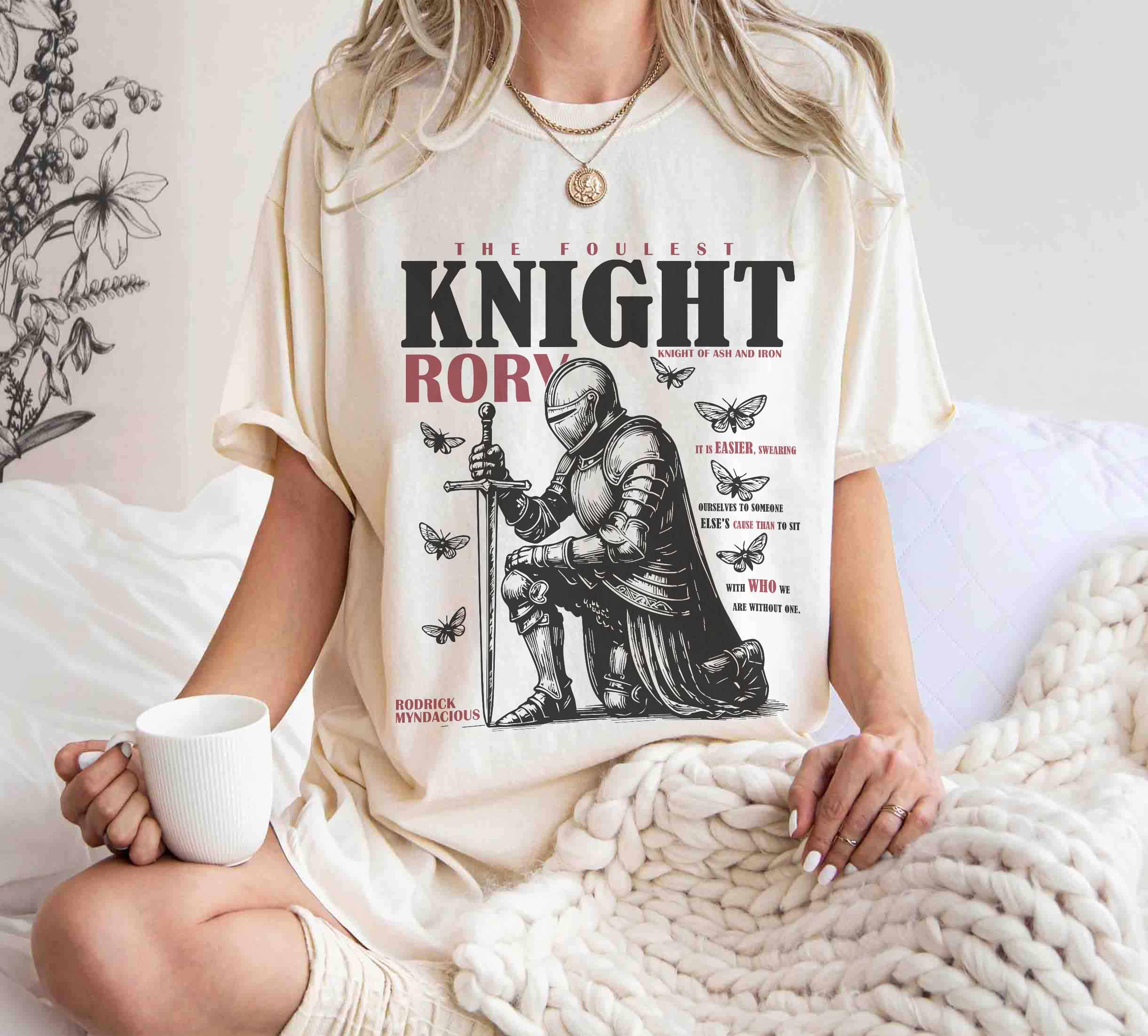 

The Knight and The Moth Printed Tshirt Women and Unisex Fantasy Style Top SpringSummer Loose Short Sleeve Unisex Tshirt S