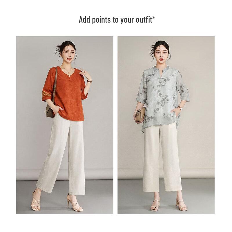 Women's Linen Blend Straight-Leg Casual Pants
