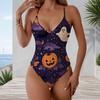 Dames Grote Maat V-hals Dunne Bandjes Badpak uit één stuk Halloween Print