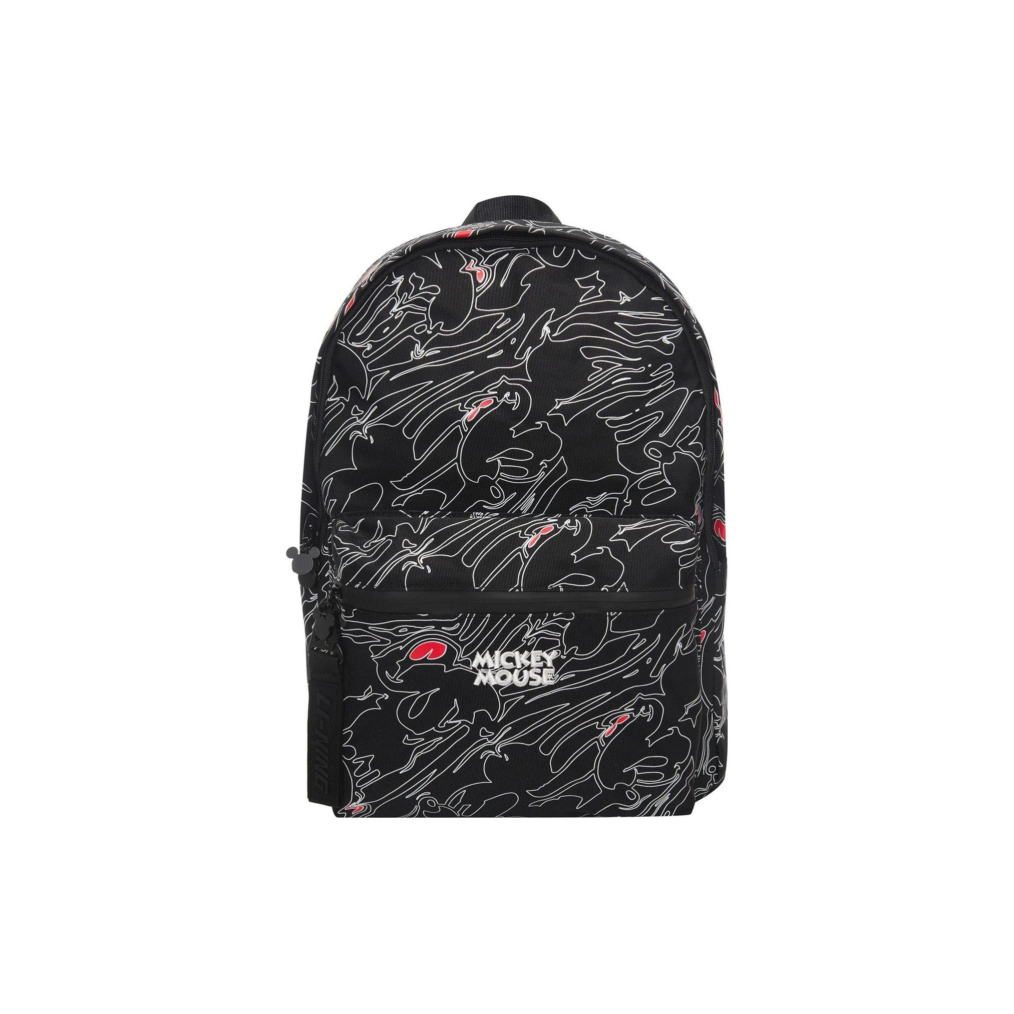 Li Ning X Disney Mickey Large Capacity Black And White All Over Print Zipper Fabric Backpack Men Backpack ABSS269-1 Black White All over Print