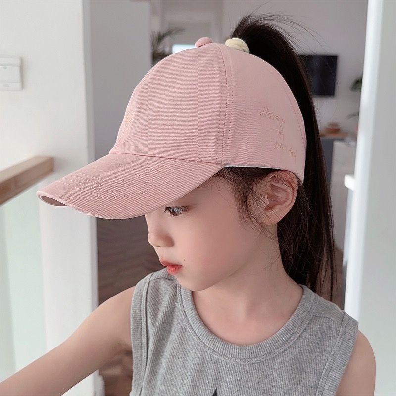 Summer Children Sun Hat Girls Ponytail Duckbill Hats Kids Empty Top Baseball Cap Embroidery Love Baby Sunshade Visors
