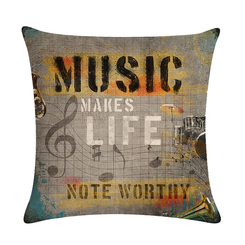 Oil Painting Moive Guitar Cushion Covers Art 45x45cm Cotton Linen Pillow Cover for Sofa Square Decorate Throw Pillow Cover