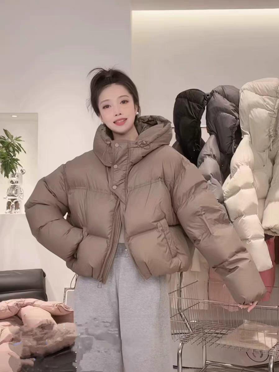 

Зимняя новая женская короткая куртка-пуховик с капюшоном, утепленное маленькое пальто из белого утиного пуха M (120-75kg wearable) хаки