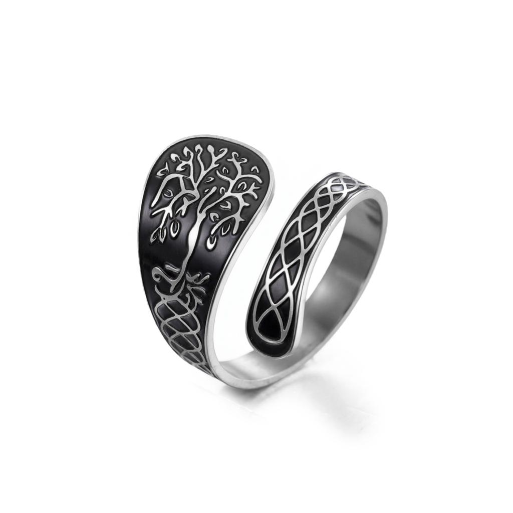 Tree of Life Ring Adjustable Open Band Spiritual Healing Jewelry Stainless Steel Boho Gift for Women Men