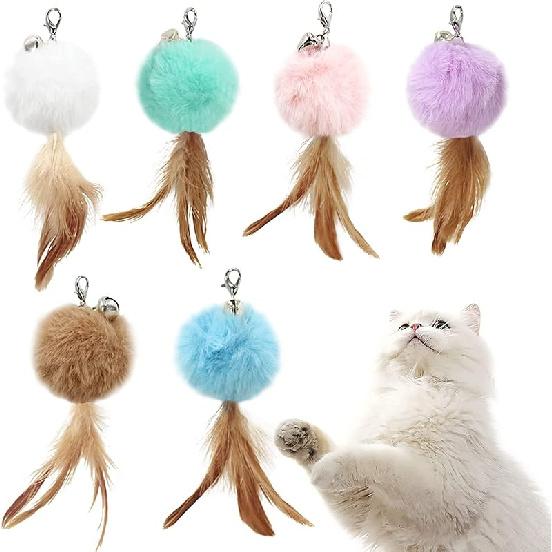 Cat ect Feather Toys Replacement Cat Toy Wand Refills, 6 Pieces Natural ect Cat Toy Feathers Refill, Interactive Cat Teaser Wand Attachments, with