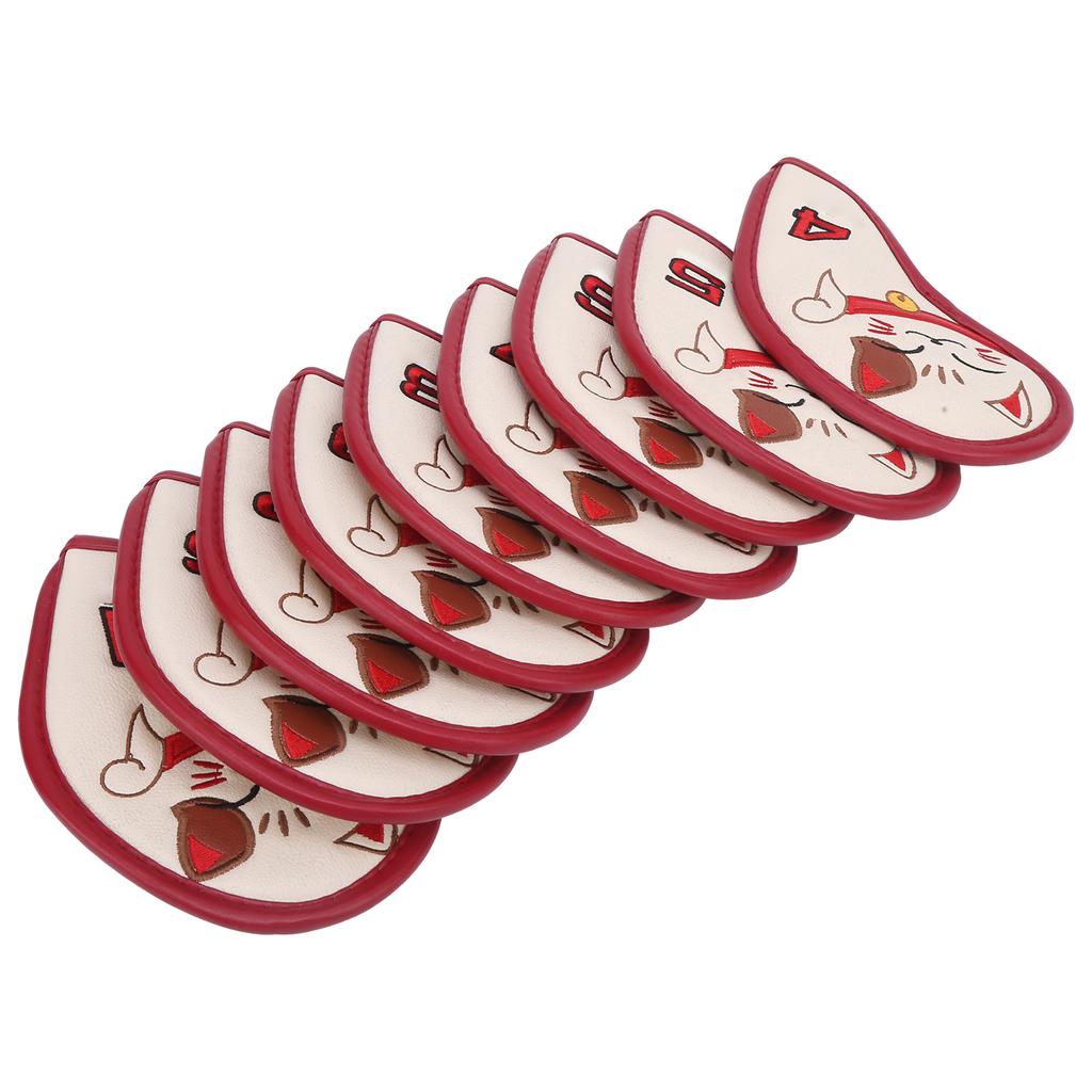 9pcs Golf Iron Cover Durable PU Golf Iron Head Covers Headcover Fortune Cat Embroidered