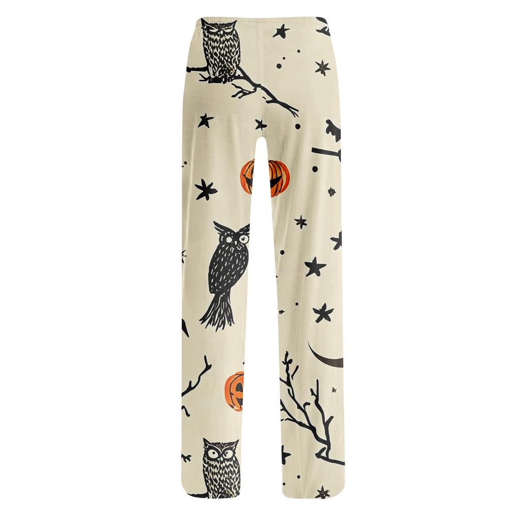 Damen Halloween Print Kordelzug Hose Lässige Lounge Hose Halloween Thema Bedruckter Elastischer Bund Entspannte Passform Hose