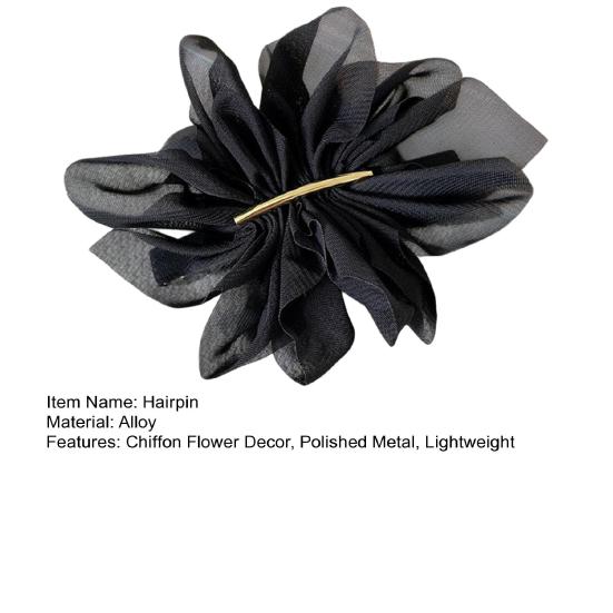 Hairpin Handmade Chiffon Flower 3D Petals Hair Clip with Polished Metal Spring Clip Back Head Bun Hair Accessories