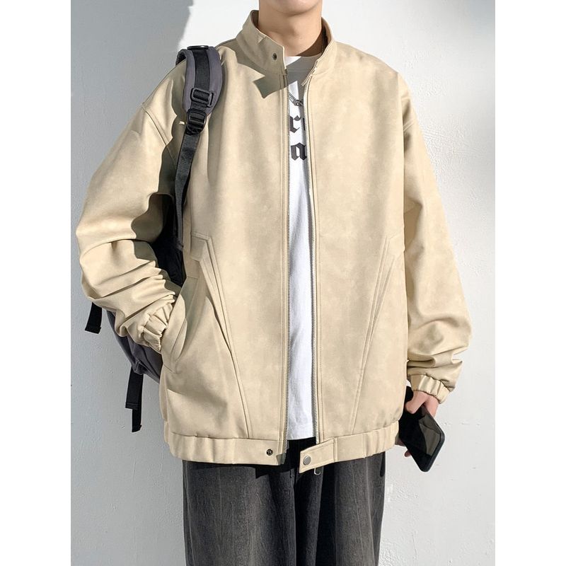 Design-Focused Niche Stand-Collar Leather Jacket for Men and Women, Trendy Brand Autumn and Winter Couple's Jacket, Biker Jacket, American-Style Coat