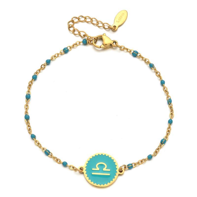 Stainless Steel Chain Zodiac Sign 12 Constellation Bracelet Charm Gold Color Chain Bracelet For Women Birthday Jewelry Gifts