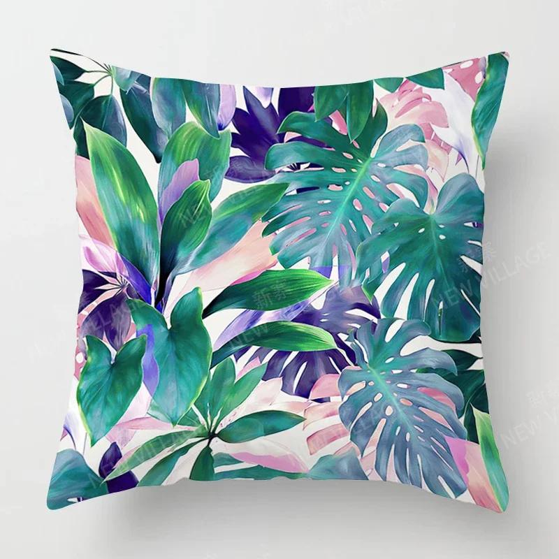 Nordic Fall Home Decor Autumn Throw Pillow Case Sofa Cushion Cover Modern  Plant Green Leaf