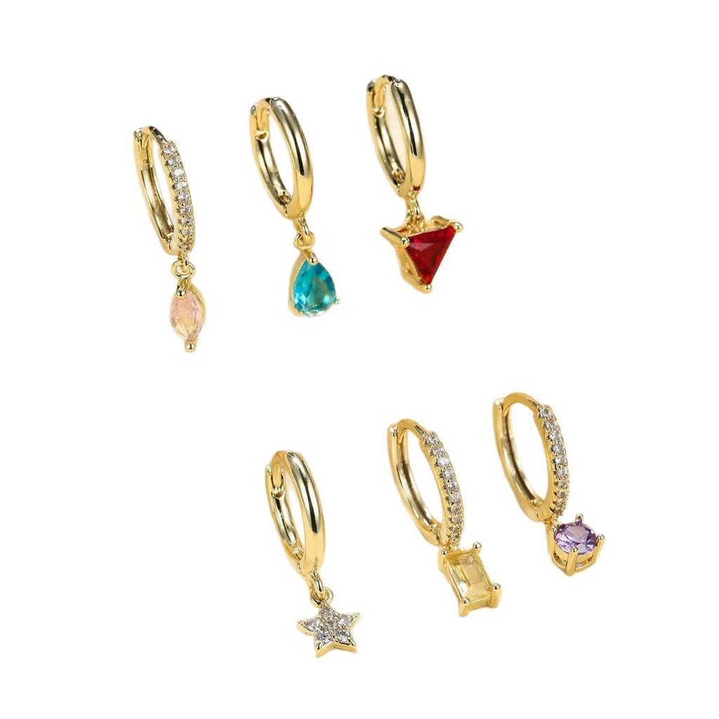 Hot-selling gilt colored treasure pendant earrings six-piece set, sweet, cool and multi-scene versatile earrings combination