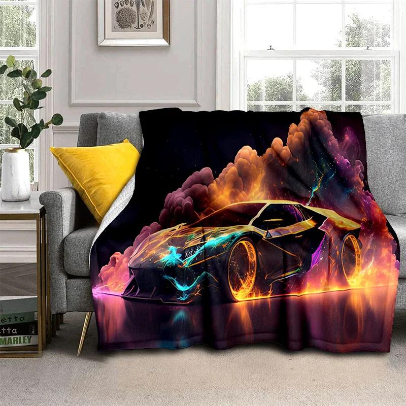 Coperta Cartone Animato Auto Sportiva Futura 3D HD Concept Car, Coperta Morbida da Divano per Casa Camera da Letto Letto Divano Picnic Viaggio Coperta per Bambino