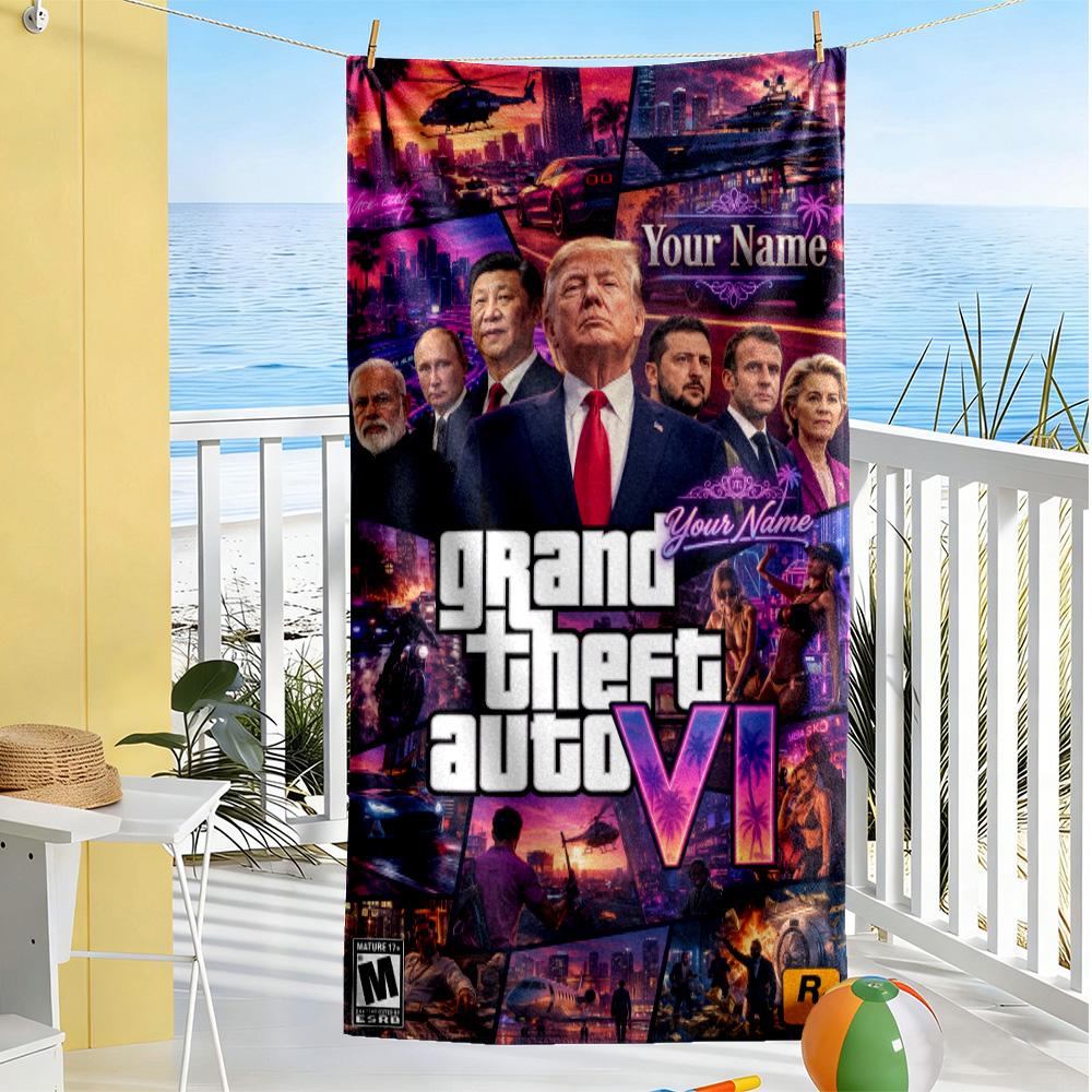 Grand Theft Auto Customized Name Beach Towel Quick-Dry Soft Microfiber Portable for SwimmingBeachCamping Travel Beach AccessoriesGym