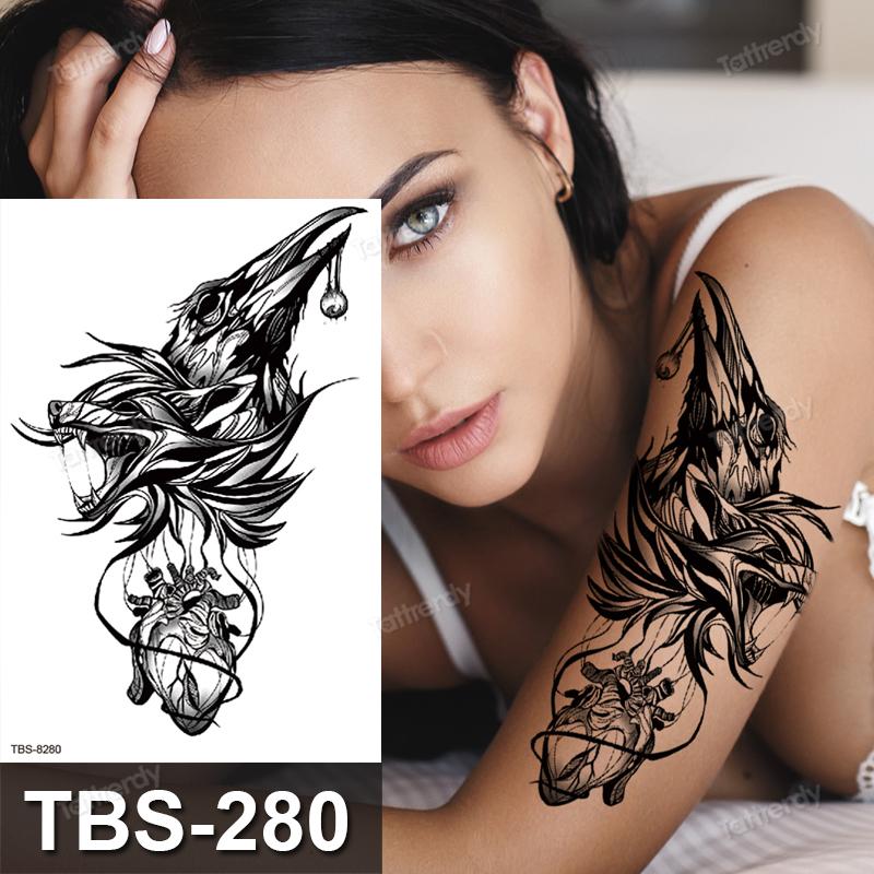 sketch flowers black temporary tattoo stickers waterproof thigh arm body tattoo sleeve anime snake fox lion dark designs women