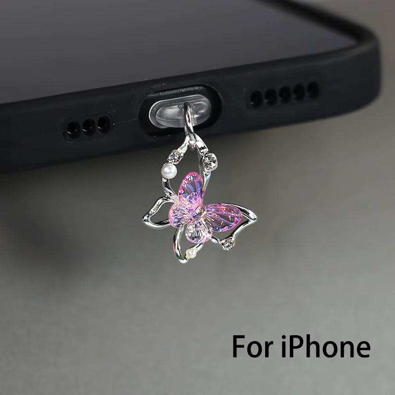 Beautiful Butterfly Phone Dust Plug Accessories Decoration Hanging Pendant for IPhone for Samsung Type-C Charging Port