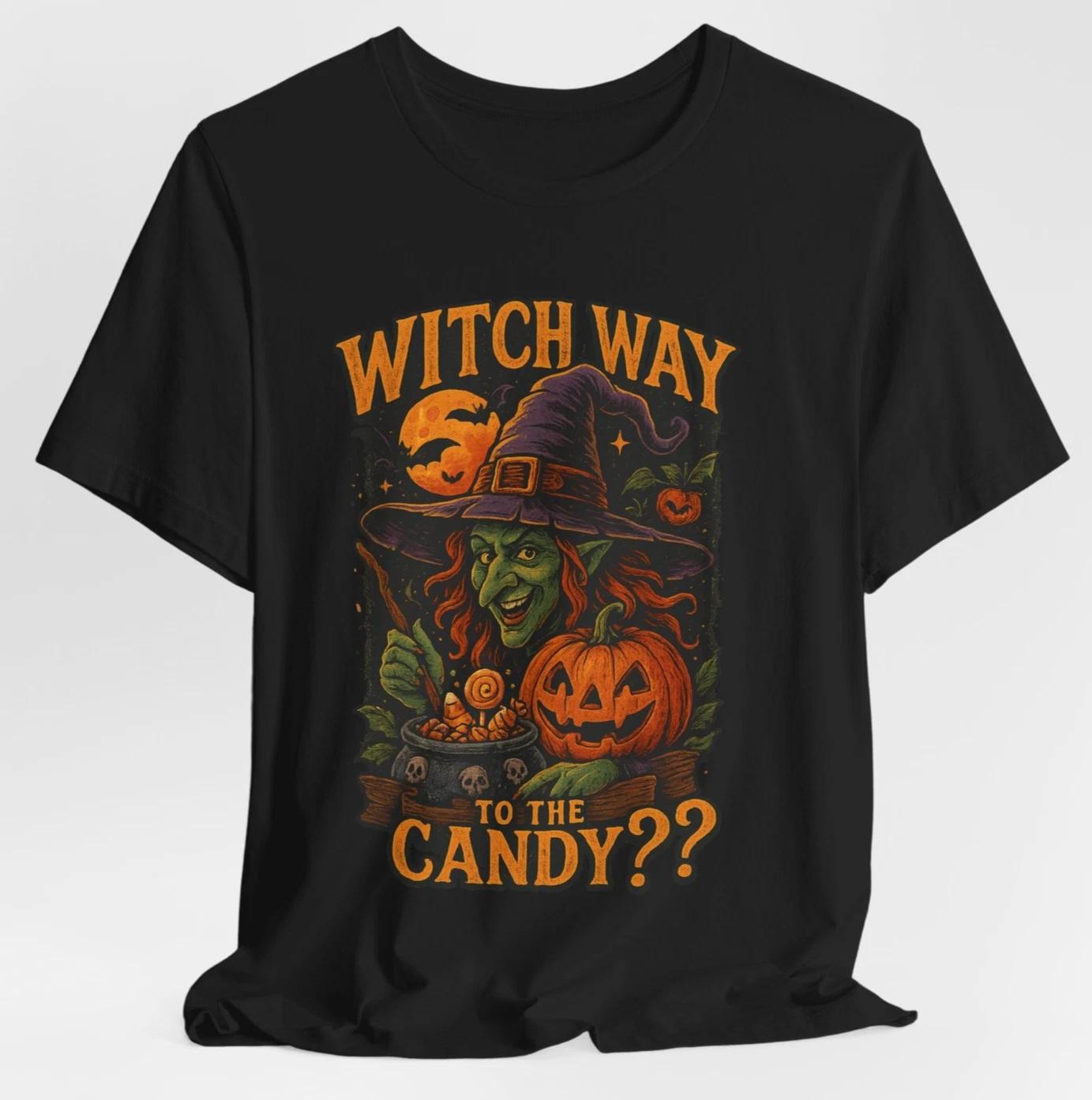 Witch Way to the Candy T-Shirt Funny Halloween Witch Women & Teens Spooky Season S