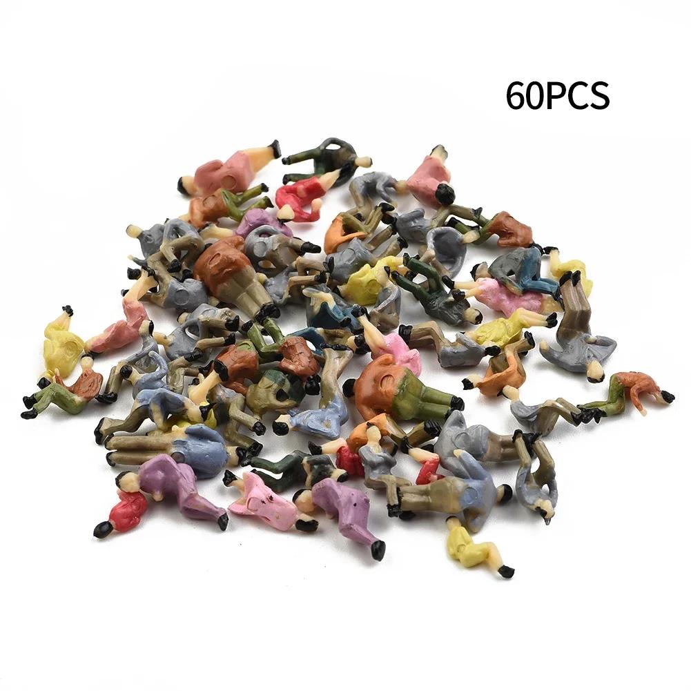 60pcs All Seated 1:87 Scale Railway Train Mixed Painted People Figures Mode Figures Passenger HO Scale Sitting Sand Table Spares China Mainland