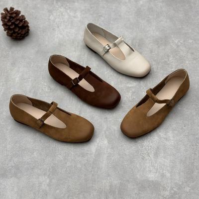 Leather Women's Single Shoes Flat Mary Jane Shoes Cowhide Women's Shoes