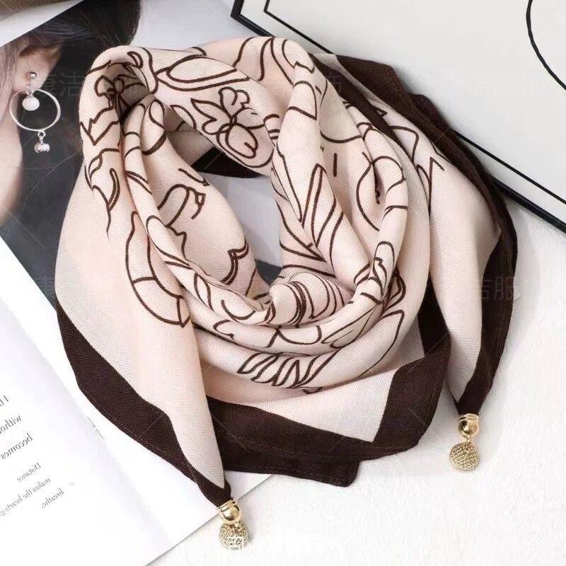 Chic Autumn/Winter Silk Scarf with Magnetic Golden Ball Clasp – Korean Style Neck Warmer