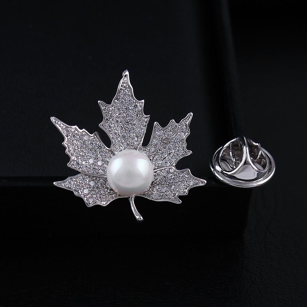 Crystal Maple Leaf Pearl Brooch - Elegant Women s Zircon Corsage Accessory