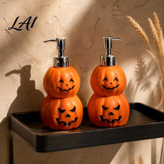 Functional Halloween Home Decor Grimace Pumpkin Soap Dispenser Bottle Lotion Pump Bathroom Refillable Container for Liquid And Body Wash Vinyl Holder