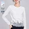 Xinjiang Baumwolle Spitze Saum Spleißen Weiß Damen Langarm Herbst Neu Vielseitiges Rundhals Slim Top