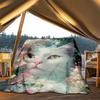 1pc Floral Cat Print Outdoor Flannel Blanket Soft All Season Polyester Throw , Perfect for Picnics & Travel , Picnic Accessory