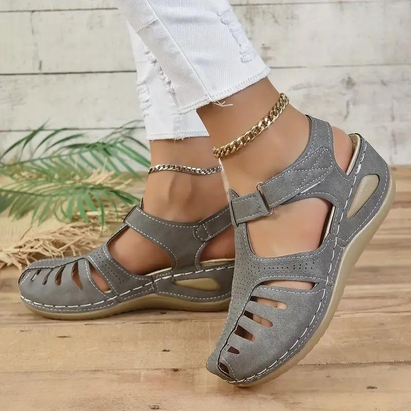 

Fashion New Summer Women Wedge Sandals Anti-slip Premium Open Toe Sandals Vintage Leather Casual Female Retro Platform Shoes 43 серый