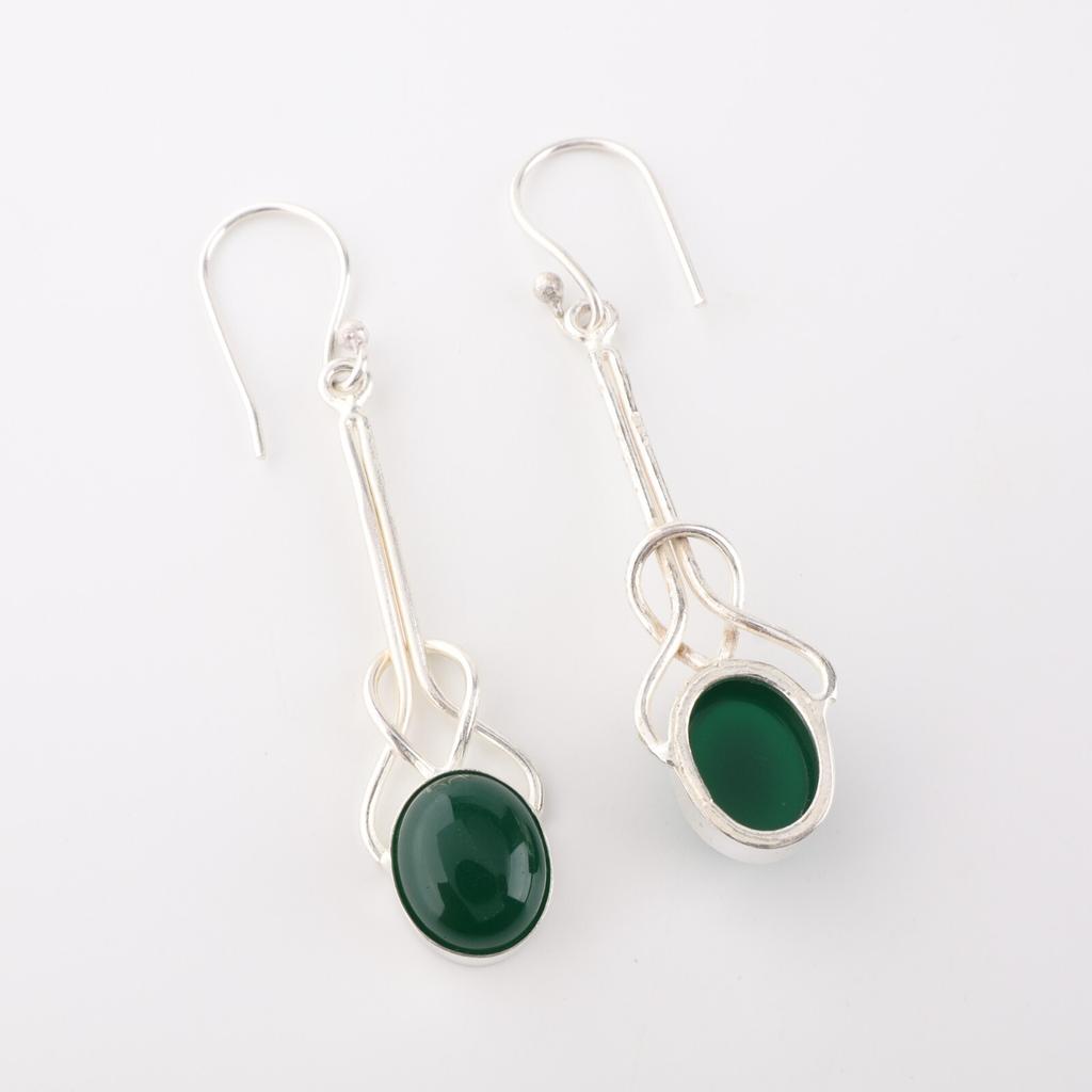 Green onyx Cab Gemstone 925 Sterling Silver Jewelry Handmade Hook Earrings 1.76" EE-171-28