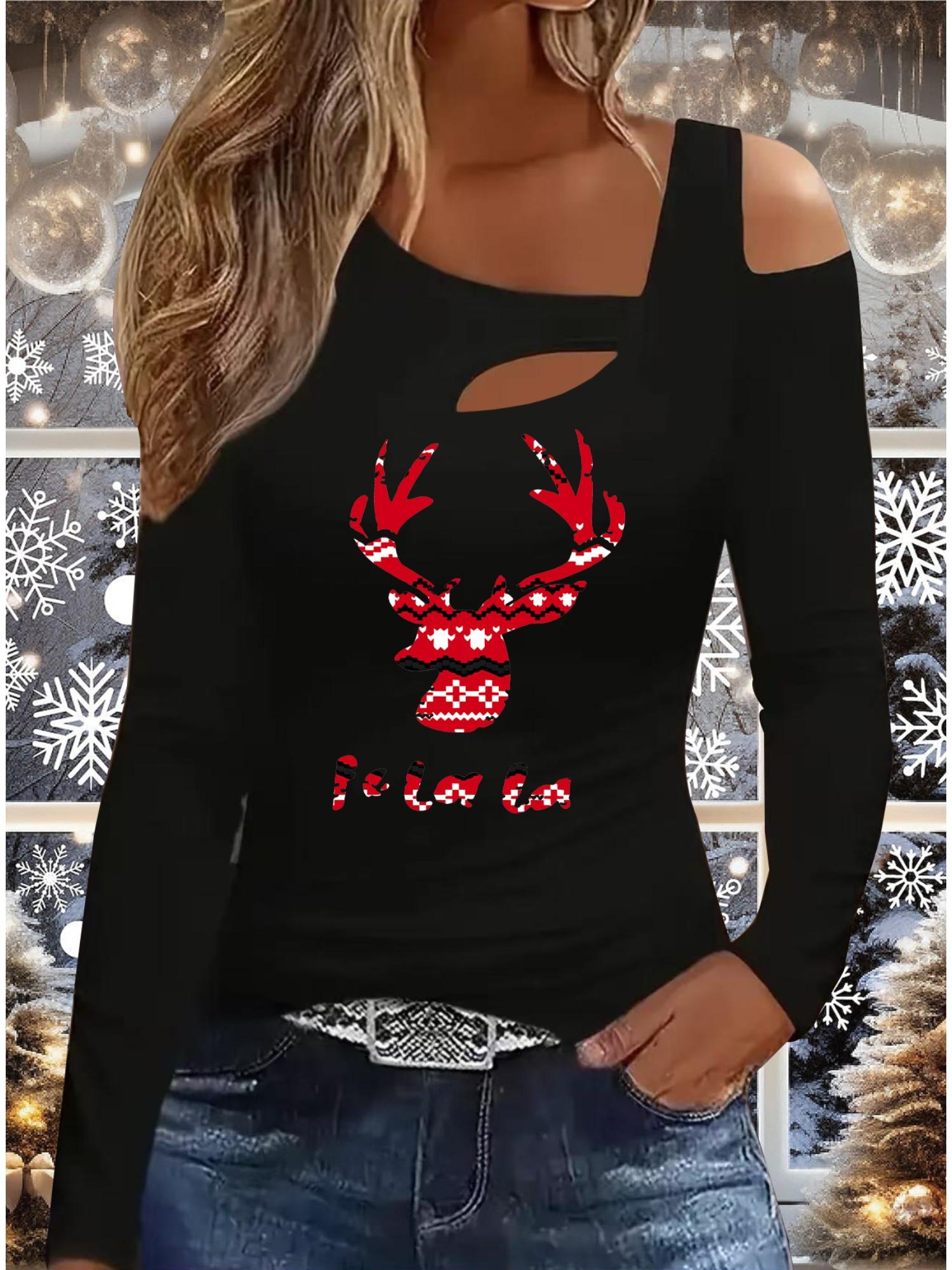 

Осень и Зима Женский Новый Повседневный Топ с Длинным Рукавом Рождественский Узор Идеальный Подарок на Хэллоуин Рождество Футболка S чёрный